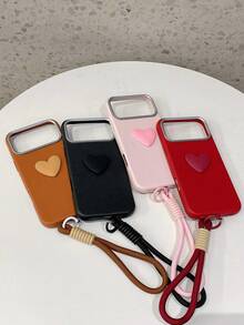 1 Set Funda de Teléfono Color Marrón Sólido con Colgante de Corazón & Cordón Estilo Minimalista de Moda Compatible con Múltiples Modelos de Smartphone Anti-Caída Anti-Deslizante Anti-Rayones Cubierta Protectora Duradera Estilo Coquette Accesorio de Teléfono Regalo - Marrón - Ver 5
