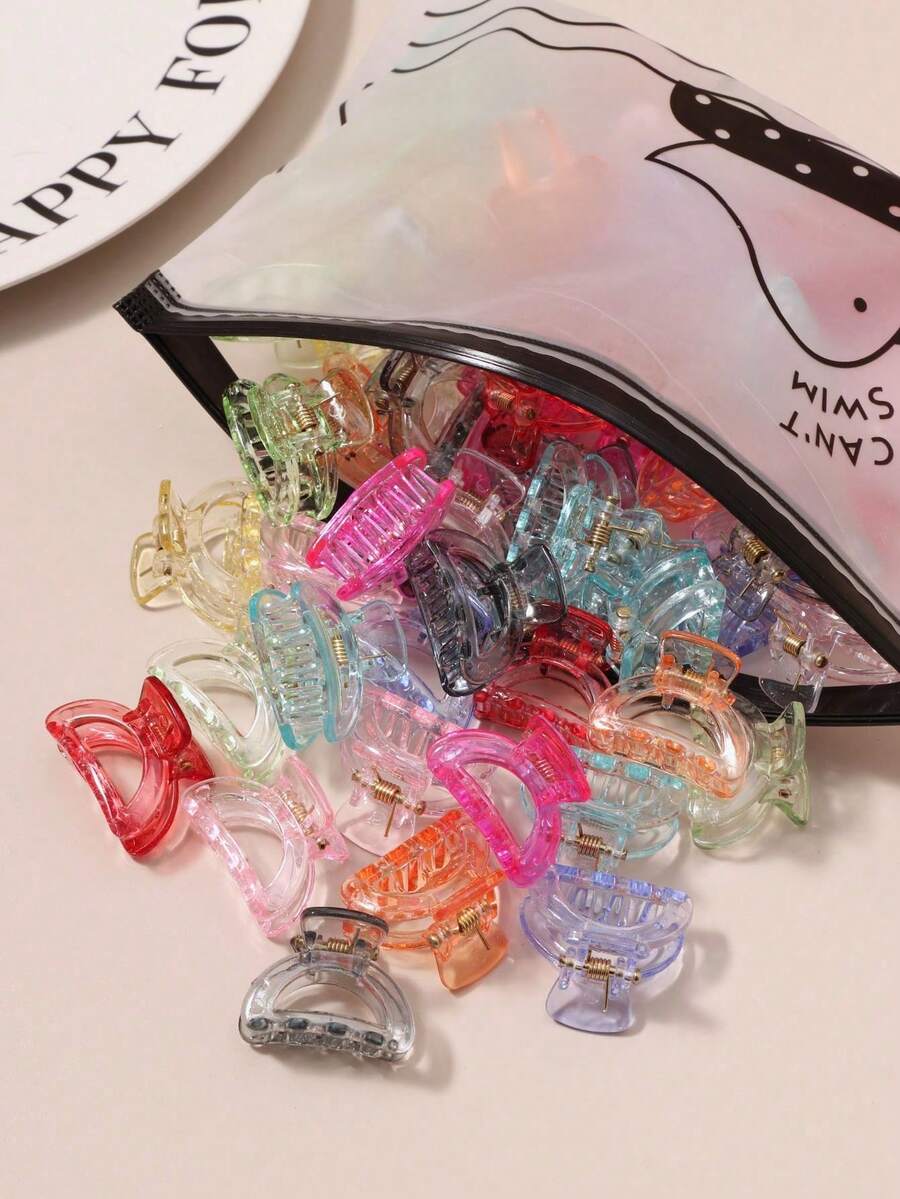 20pcs Colorful Jelly Geometric Small Hair Clips, Cute Khaki Hair Claws For Girl, Fashion Small Hair Claw, Floral Hair Clips (Random Color),Festival,Party - Multicolor - View 1
