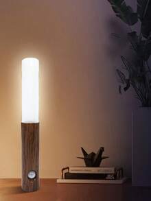 1pc Smart Motion Sensor Wall Light Walnut Wood Grain Night Light No Drilling Magnetic Bedside Wall Lamp - Multicolor - View 5