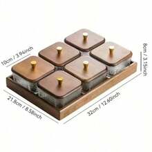 1pc Retro Walnut Wood Lid Square Glass Snack Tray, Divided Compartments For Candies, Nuts, Tea Snacks, Suitable For Home, Office, Gatherings - Transparent + Brown - View 11