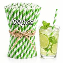 25pcs/99pcs Paper Straws, Blue/Orange/Green/Pink/Red/Black Striped Disposable Drinking Straws, Suitable For Parties, Birthdays, Weddings, Restaurants, Juice, Smoothies, Cocktails - Multicolor - View 22