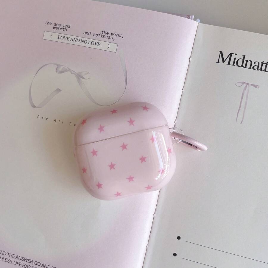 Estuche para auriculares con diseño minimalista de lunares rosas + Juego de anillo colgante, compatible con Apple Pro2/ Pro/ 4/ 3/ 2 - Estrellas rosas - Ver 1