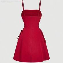 Yunuo Menswear  Vestido rojo para cita, vestido de tirantes con pliegues en el busto y lazo lateral - Burdeos - Ver 8