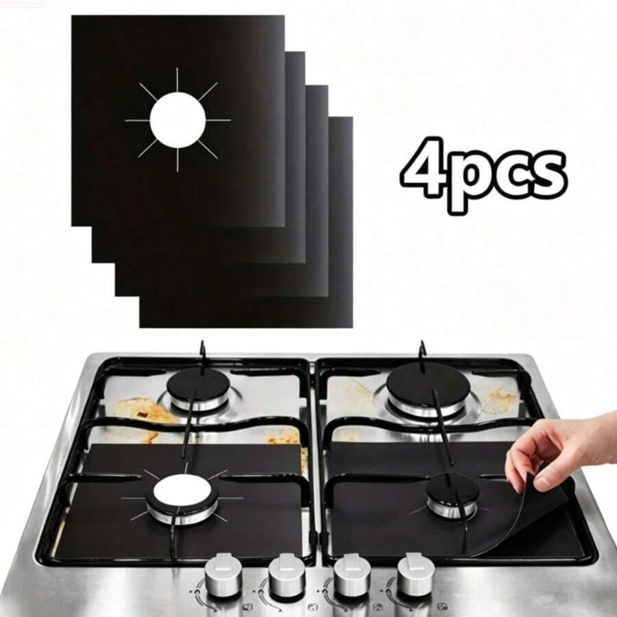 4pcs Anti-Stain Oil-Proof Cleaning Pads, Household Gas Stove Protector Pads, Durable Reusable Pads Suitable For Oven Bottom, Suitable For Gas Stove And BBQ, Perfect For Parties And Holidays - View 1