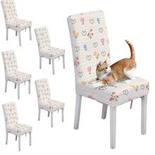 1pc/2pcs/4pcs/6pcs/30pcs Stretch Dining Chair Cover Universal Size High Elastic Polyester Cottagecore Checkered Background With Heart And Flower Print Full Coverage Stain Resistant Washable Removable - Multicolor - View 14