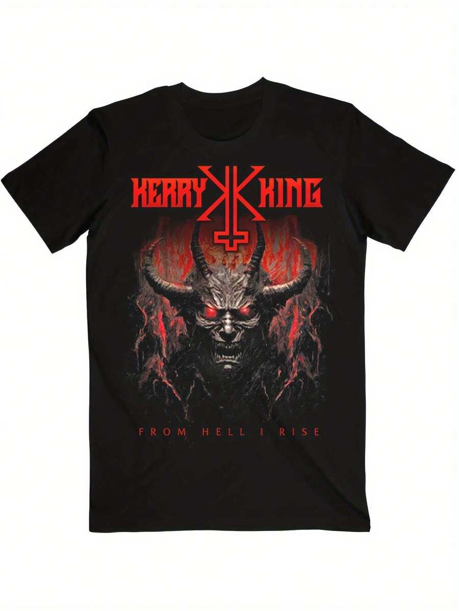1PC New Y2K Vintage Streetwear Graphic Tee Men'S Slayer Kerry King Grids "Rising From Hell" Black T-Shirt- Comfortable Cotton, Machine Washable, Suitable For All Seasons, Band Merchandise |   Bold Graphic T-Shirt |   Elegant Style - 黑色的 - 查看 1