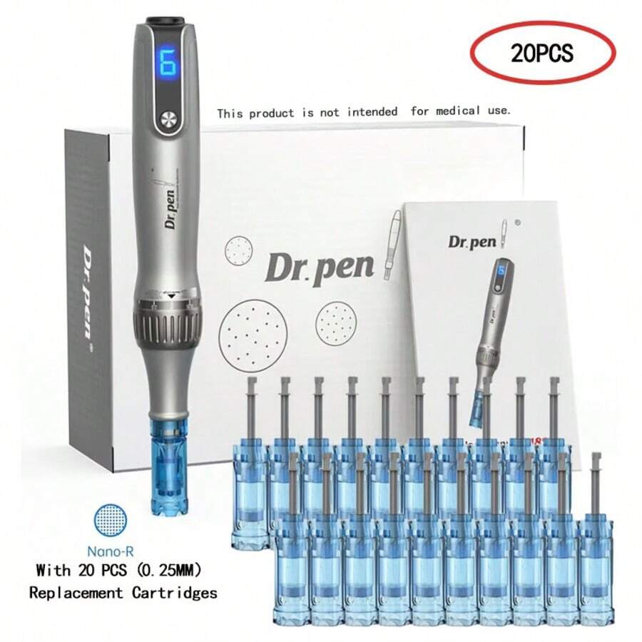 Dr.Pen M8S Pen - Skin Care Tool Kit With 20pcs (0.25MM) Replacement Cartridges - Professional Mcro Pen For Body - 銀色 - 查看 1