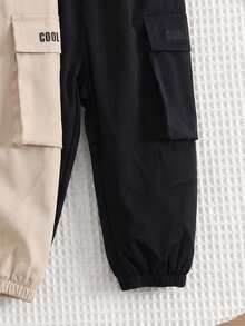 2 piezas Conjunto de pantalones casuales de verano de tela tejida con cordón para niños pequeños - Multicolor - Ver 6
