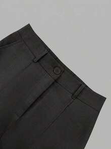 ANCHOSE Conjunto de camisa de mujer de verano con cuello vuelto, botones y mangas con puños + pantalones de cintura alta, elástica y pierna ancha, conjunto de vestimenta casual minimalista y elegante para ir al trabajo - Negro - Ver 4