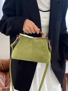 Women's PU Leather Crossbody Bag With Round Polka Dots, Vintage Style Handbag With Buckle Closure And Adjustable Shoulder Strap, Solid Color And Lightweight City Tote Bag - 駝色 - 查看 2