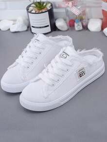 Women's Fashionable And Versatile Outdoor White Lightweight Half-Slip Canvas Flat Non-Slip Comfortable Casual Shoes For Spring, Summer And Autumn. - 白色 - 查看 3