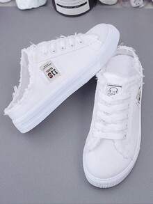 Women's Fashionable And Versatile Outdoor White Lightweight Half-Slip Canvas Flat Non-Slip Comfortable Casual Shoes For Spring, Summer And Autumn. - 白色 - 查看 1