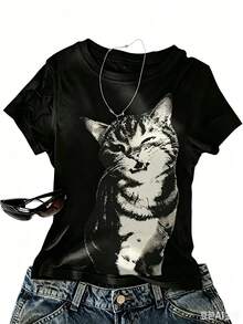 2026 Women's Sports T-Shirts, Short Sleeve Round Neck T-Shirt For Women, Printed, Breathable, Comfortable And Loose Fit, Full Season Fashion. - 黑色 - 查看 12