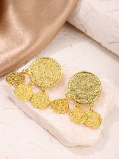 2pcs Middle Eastern Style Coin Shaped Brooch, Luxury Vintage Design, Bridal Wedding Party Event Lapel Pin, Women Brooch, Suitable For Wedding, Party, Evening Dress Accessories