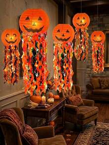 Pumpkin Paper Lanterns, Halloween Party Decorations, Halloween Paper Lanterns, Suitable For Halloween Party Decorations, Orange And Black Hanging Paper Shades, Ideal For Birthday, Wedding, Graduation Ceremony, Suitable For Indoor And Outdoor Use, Indoor Decoration, Outdoor Decoration, Seasonal Decoration - A - View 3