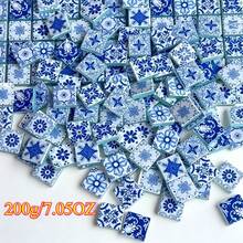 100g/200g Classic Blue And White Porcelain Pattern Mosaic Particles, Mandala Pattern Glass Mosaic Material, 2.3*2.3CM Random Pattern Delivery, Suitable For Handicraft Creation, Tabletop And Stair Decoration, Mosaic Wall Mural - CZQH - View 10