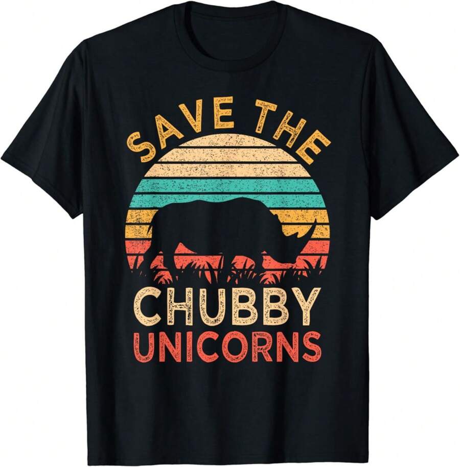 Save The Unicorns Vintage Funny Rhino Animal Rights Gift Unisex T-Shirt - 黑色 - 查看 1