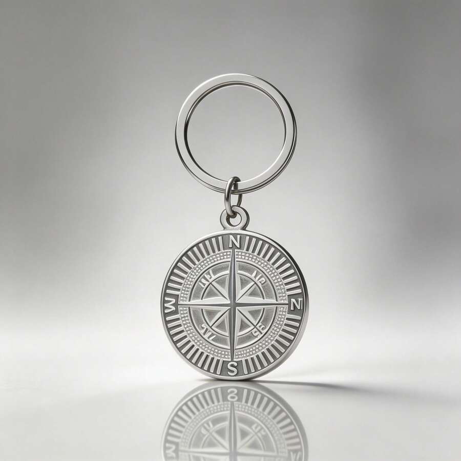 1pc Stainless Steel Vintage Compass Keychain Key Ring Unisex Key Holder Bag Charm Key Pendant Suitable For Daily Use Or Gift - Silver - View 1