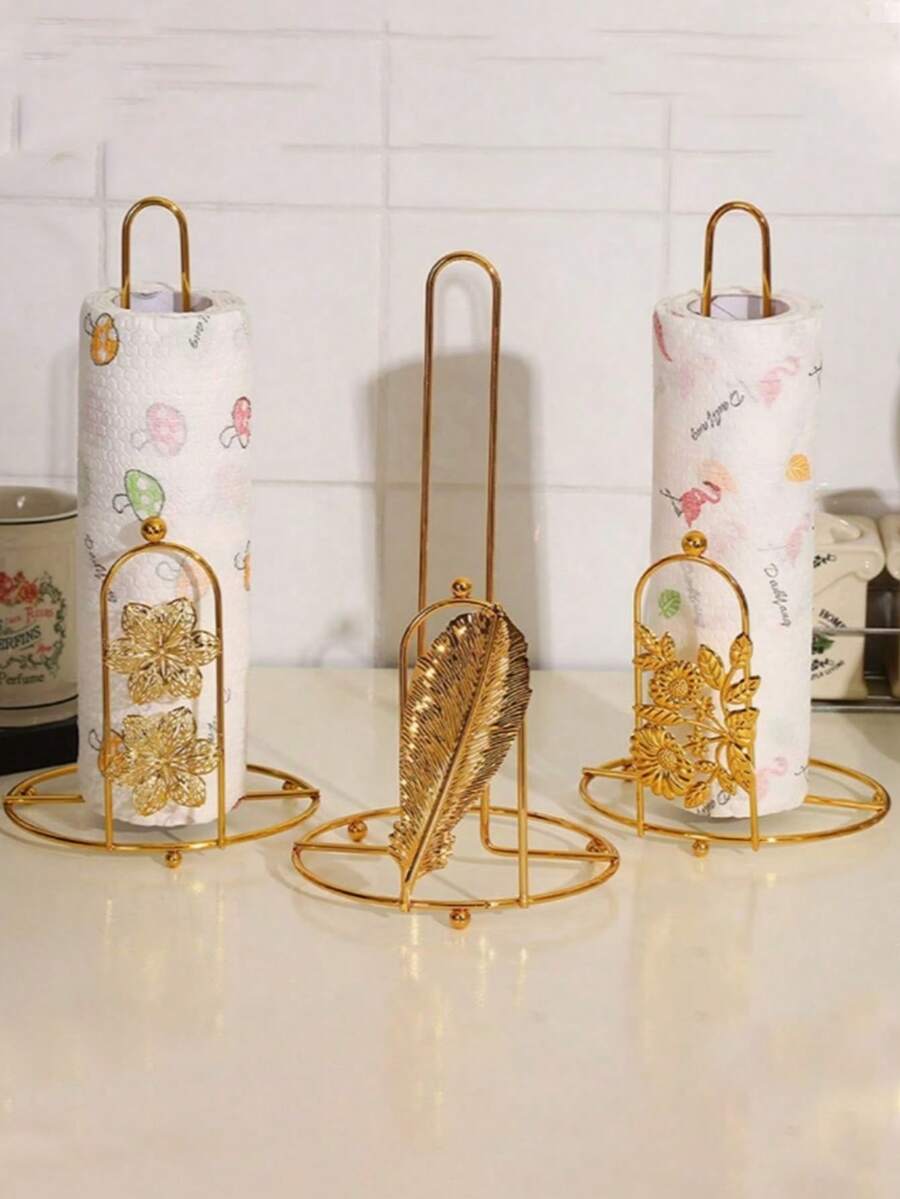 Light Luxury Metal Napkin Holder/Paper Towel Rack, Gold Theme Kitchen Storage Rack, With Metal Tree-Shaped Countertop Towel Rack, Elegant Dining Table Organizer, Space-Saving Design, Suitable For Kitchen, Bathroom - Multicolor - View 1