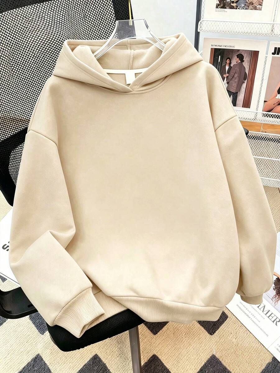 Boys' Solid Color Long Sleeve Sweatshirt, Comfortable And Soft, Suitable For Travel, Shopping And School Casual Wear - Apricot - View 1