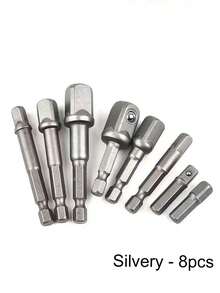 8件組衝擊套筒轉接頭套組，相容 1/4" 3/8" 1/2" 六角柄，5種不同長度套筒鑽孔轉接頭，通用 1/4" 套筒轉接頭 - A - 查看 8