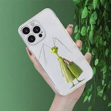 Funda para Teléfono - Funda de Teléfono con Dibujos Animados de una Mujer Mantis con Bordes Rectos y Diseño Transparente | Patrón Duradero | Protección para la Cámara | Resistente a Golpes y Caídas | Antideslizante de Tacto Suave | Lujo Sutil | Compatible con iPhone 17, 16, 15, 14 - transparente - Ver 5