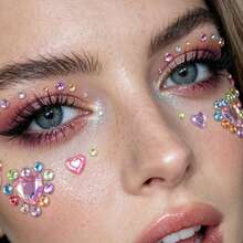 1 Pc Y2K Self-Adhesive Heart Face Gems Stickers, Colorful Rhinestone Jewels, Festival Rave Carnival Party Cosplay Makeup Decor - Multicolor - View 4
