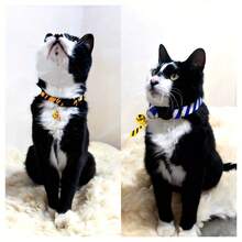 Striped Pet Collar With Bell & Pendant, Adjustable Size, Suitable For Wedding Decoration - Multicolor - View 6
