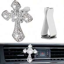 1pc Cross-Shaped Car Air Vent Fragrance Clip, Car Air Vent Decor, Cross-Shaped Car Air Conditioner Vent Fragrance, Car Decoration, Car Interior Accessories, Gift For Women - Multicolor - View 8