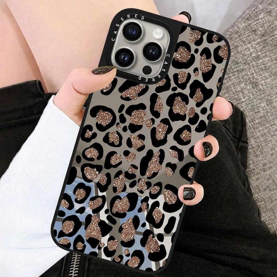 豹紋彩色銀色手機殼,適用於 Phone 16 Pro Max、Phone 15 Pro Max、Phone 14 Pro Max、Phone 13 Pro Max、Phone 12 Pro Max、Phone 11 Pro Max,防摔全包覆防震保護手機殼,豹紋背殼 - 彩色 - 查看 1