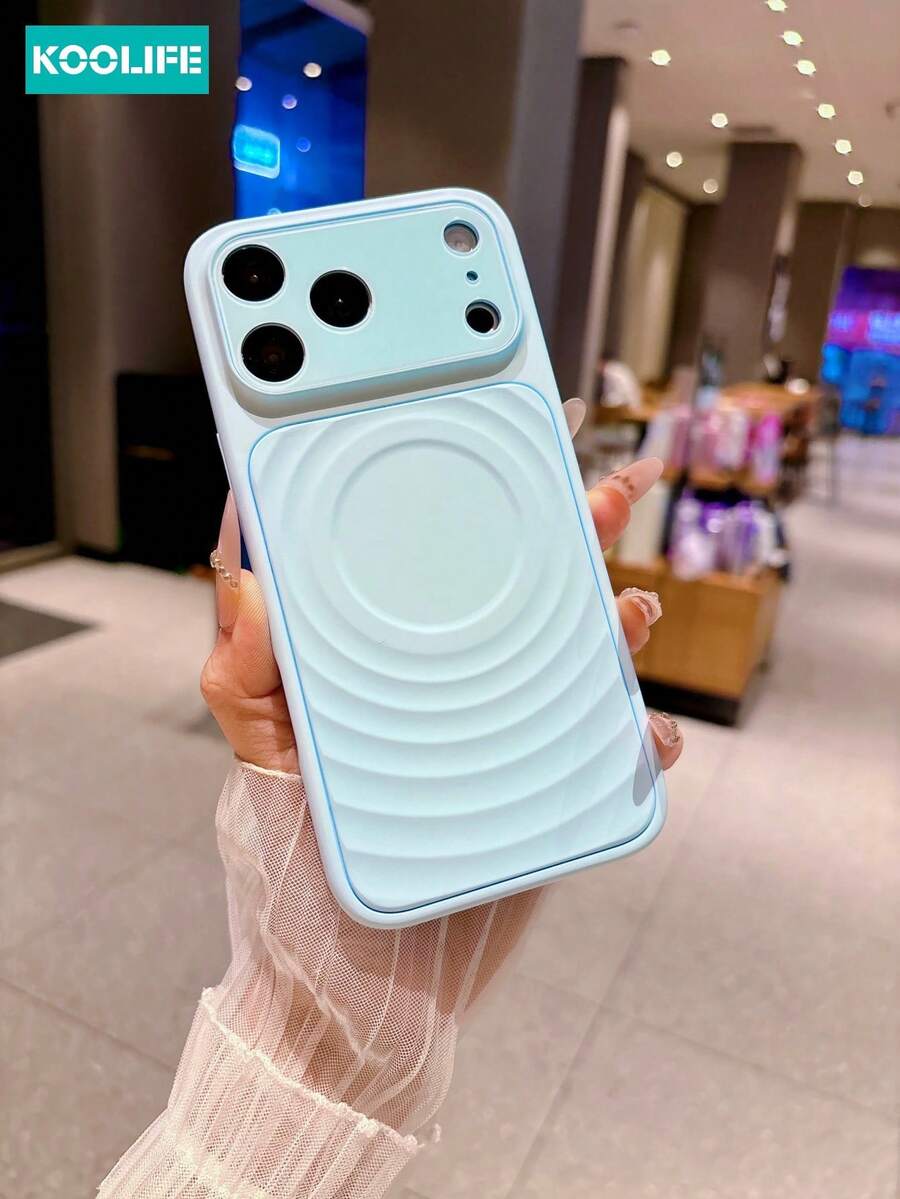 Koolife 1pc Light Blue Wave Texture Magnetic Phone Case, PC+TPU Shockproof Cover, MagSafe Compatible, Large Camera Window Protection, Skin-Friendly Protective Case Compatible With Apple 17/17pro/17promax/16/15