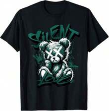 Camiseta estampada, camisetas de algodón con gráficos, tallas grandes, cuello redondo de dibujos animados, manga corta, camisetas gráficas, camisetas Y2K, camiseta Silent Love verde oxidado 4s a juego para hombre y mujer, camisetas, tops, Y2K, camisa oversize para hombre, con camisa, tops de verano, camisa adecuada. - Negro - Ver 1
