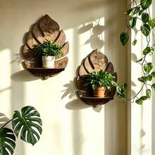 Wooden Bohemian Style Decorative Rack, Mango Leaf Floating Shelf, Wall-Mounted Flower Pot Holder, Wall Flower Pot Display Rack - Multicolor - View 7