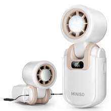 MINISO 手持冷敷風扇，2400mAh 便攜式迷你風扇，可折疊個人風扇，5 段風速調節與智慧數位顯示，USB 充電式小口袋風扇，適合旅行、化妝、辦公室、戶外使用，含 1 個掛繩 - A-白色 - 查看 2