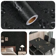 1 Roll Thickened Black Floral Embossed Contact Paper, Peel And Stick Removable Waterproof PVC Vinyl Wallpaper For Cabinets Countertops Drawers Table Kitchen Bathroom Home Decor - Black - View 4