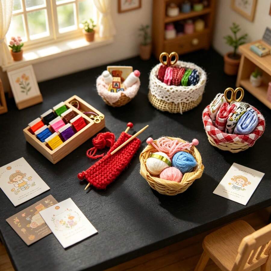 迷你编织篮修补用品、沐浴道具模型配件、微缩缝纫场景道具配件、娃娃屋装饰、DIY精致配件、微缩模型、收藏家和爱好者礼品 - 彩色 - 查看 1