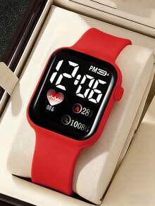 6 piezas Reloj deportivo para niñas con pantalla digital de corazón rojo LED con conjunto de joyería de mariposa con cuentas, para uso diario - Rojo - Ver 4