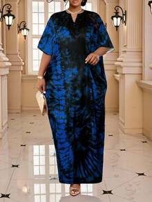 Fleurora 2026 New Spring, Summer, Autumn And Winter Elegant Black & Blue Woven Notch Robe Dress With Lace Collar Vacation Plus Size Dress Festival Royal Blue Knitted Round Neck Flared Flounce Sleeve Flounce Pleated Midi Short Sleeve Plus Size Dresses Fall Outfits For Women Country Dress For Women Casual Dresses For Women Vacation Outfits Women Beach Dress  Junina Dress - Blue - View 1