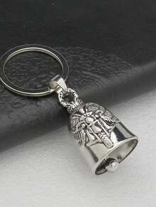 1pc Casual Street Style Bell & Cross Pendant Keychain, Punk Retro Motorcycle Wing Design Unisex - Multicolor - View 5