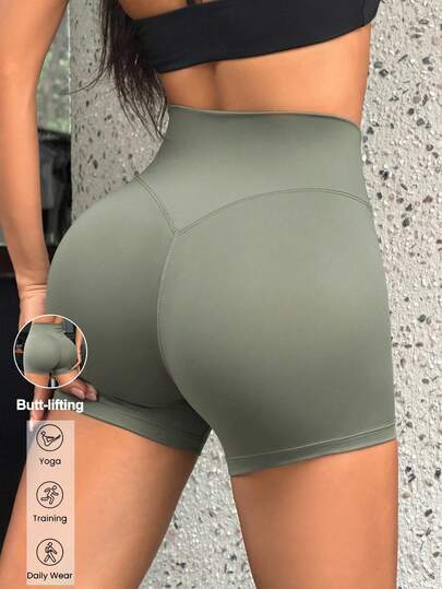 Women's High Waist Yoga Shorts, Solid Color Minimalist Cycling Leggings, Suitable For Cycling, Gym Workouts, Street Fashion And Summer Casual Wear