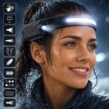 Lanterna De Cabeça Fita Led Com Sensor Recarregável Usb Cob Lâmpada Indução Bateria Embutida Ao Ar Livre Acampamento Pesca Farol Head Flashlight Tocha Iluminação Luz Trabalho à Prova Dwaterproof água Para Busca - LED COB - Visão 3