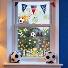 ZAWE 9 Sheets Soccer Trophy Flowers Stars Window Clings Double - Sided Reusable Static Window Decals Stickers Game Day Soccer Party Home Classroom Office Decorations - Colored - View 4
