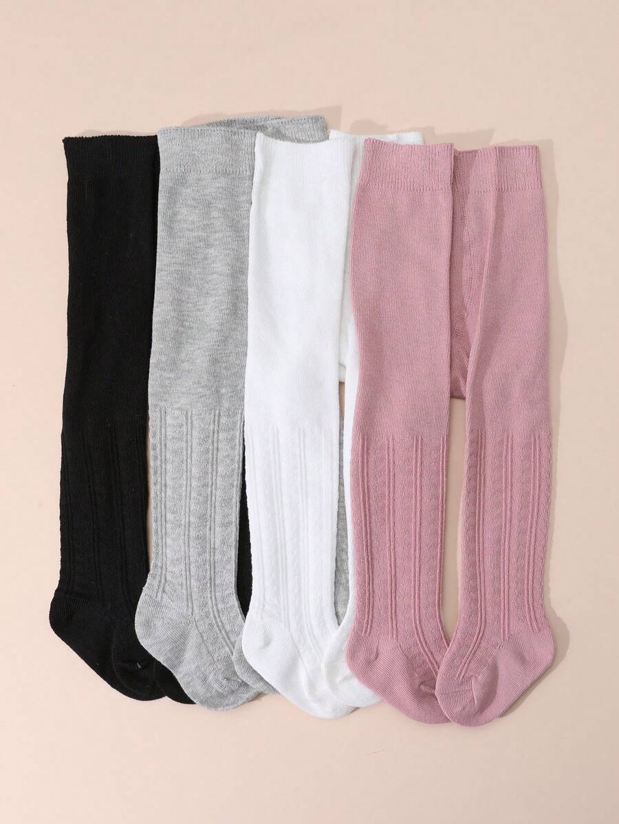 4 Pairs Girls' Soft & Elegant Jacquard Knit Tights