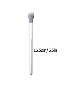 2 piezas Juego de brochas resaltadoras, mango de madera plateado, pelo suave y denso, brochas de maquillaje esponjosas para una aplicación precisa de iluminador y contorno - Plateado - Ver 6
