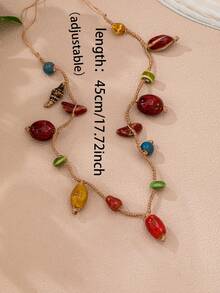 1/2 Pcs Handmade Bohemian Earth Tone Beads Charm Necklace For Women, Summer Boho Layered Statement Necklace, Jewelry - Multicolor - View 4
