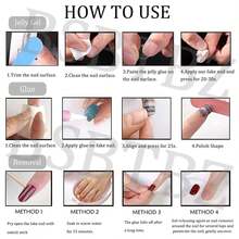 24 Pcs Clear Smudge Press On Nails Short Almond, Fall Winter Fake Nails Press Ons Acrylic Nail Art Tips Kit Full Cover False Nails Glue On Nails With Dandelion Plant Spirit Design For Women - 黑色幽靈 - 查看 6