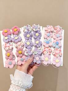 30/20pcs Girls Floral Hair Ties, Cute Floral Plaid Print Elastic Hairbands, Sweet Fabric Hair Ropes, Soft Daily Hair Accessories - Multicolor - View 7