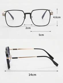 1PC Men's Gold & Plastic Square Frame Plus Size Everyday Commute Business Casual, Modern Fashion Youthful Face-Slimming Versatile Lightweight Plano Lens Eyeglass Frames, Suitable For Back To School, Shopping, Outfit Accessory - Black Gold - View 3