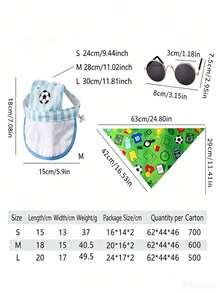 World Cup Soccer Pet Hat & Bandana Set For Cats & Small Dogs. Adjustable Cotton Sun Hat With Soccer Embroidery & Striped Brim + Soft Triangle Scarf With Star Player Print, Breathable, Comfortable Chin Strap, Ideal For Sports Events, Photo Shoots & Outdoor Activities, Fits Kittens, Puppies & Small Pets - Multicolor - View 11