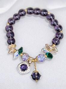 1 pieza Elegante pulsera de cristal morado, diseño de cristal microincrustado, regalo perfecto para ella - Morado - Ver 4